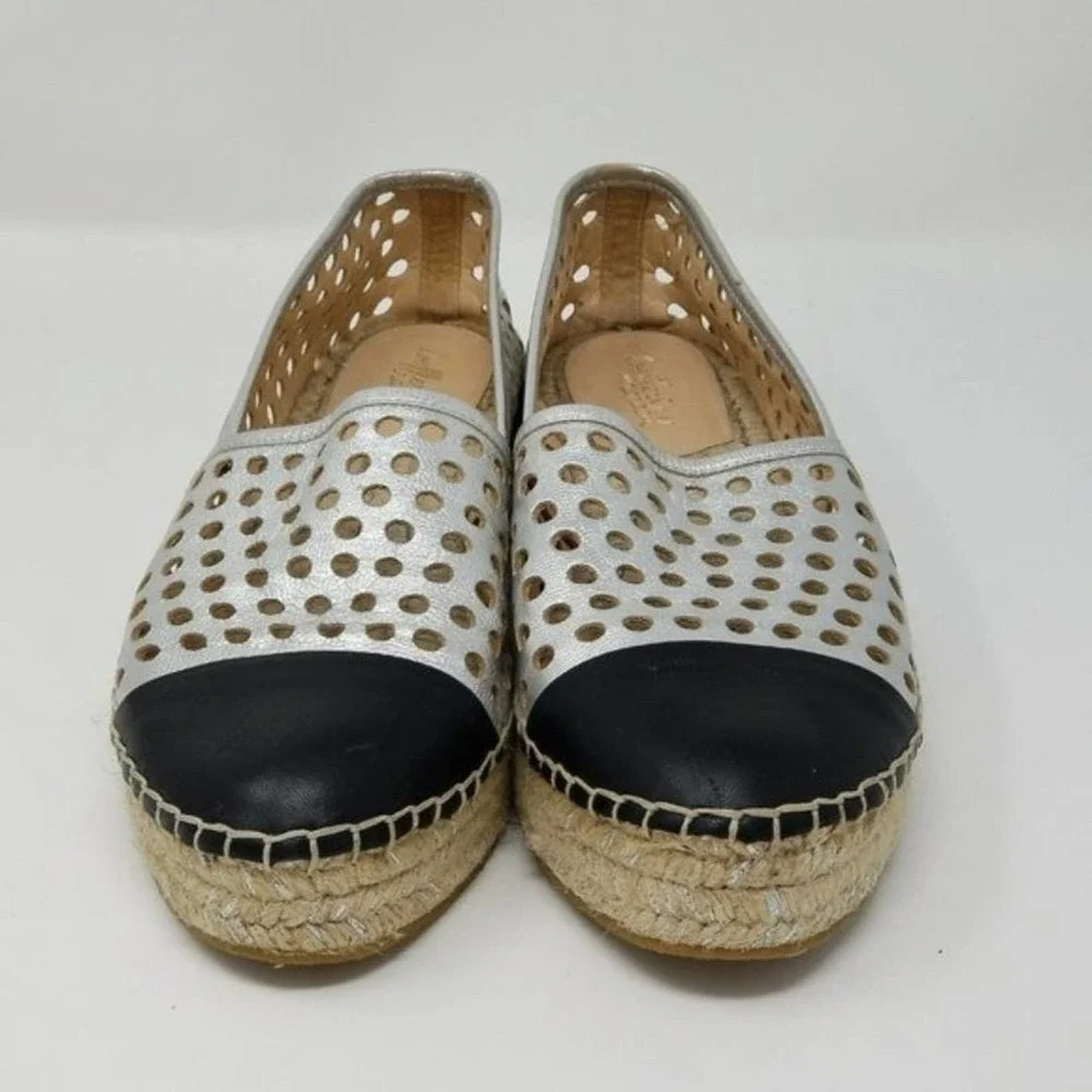 Loeffler Randall Metallic Perforated Platform Espadrille Slip On Shoes Size 8.5